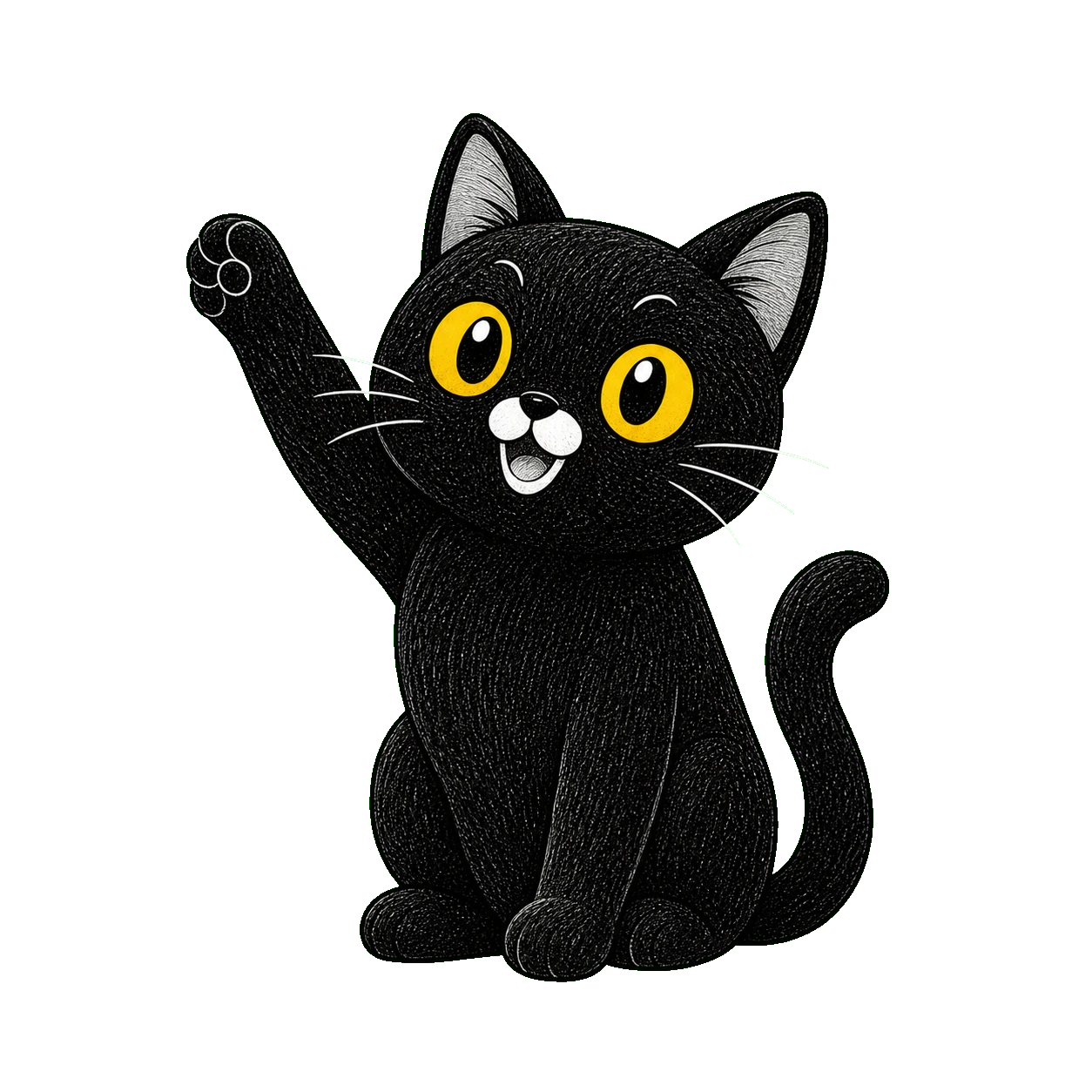 手を振る黒猫のアトリ君
